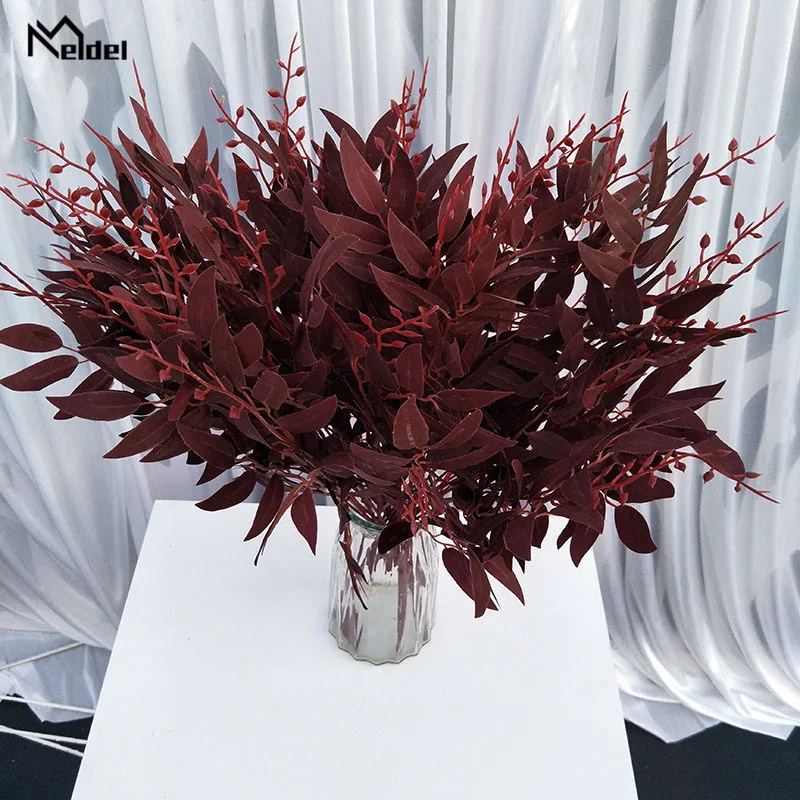 Meldel DIY Bouquet Artificial White Green Plant Willow Leaf Home Vase Decor Grass Fake Flower Wedding Supplies | Свадьбы и торжества