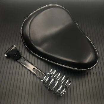 

For Harley Chopper Bobber Honda Custom Black Vintage Motorcycle Leather Solo Seat Cover 3" Spring Swivel Bracket