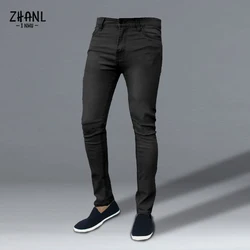 Pantalones vaqueros ajustados clásicos para hombre, Jeans ajustados de alta elasticidad para trabajo de negocios, moda negra, Otoño, 2021