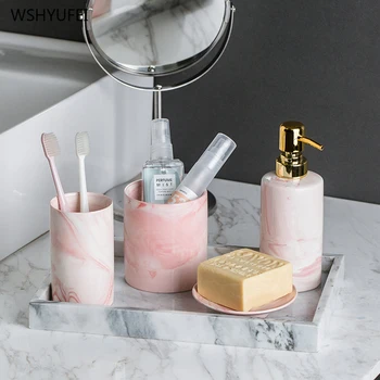 

Light luxury ceramic wash set bathroom marble bathroom pattern home hotel mug glass soap bottle toilet toilet brush set