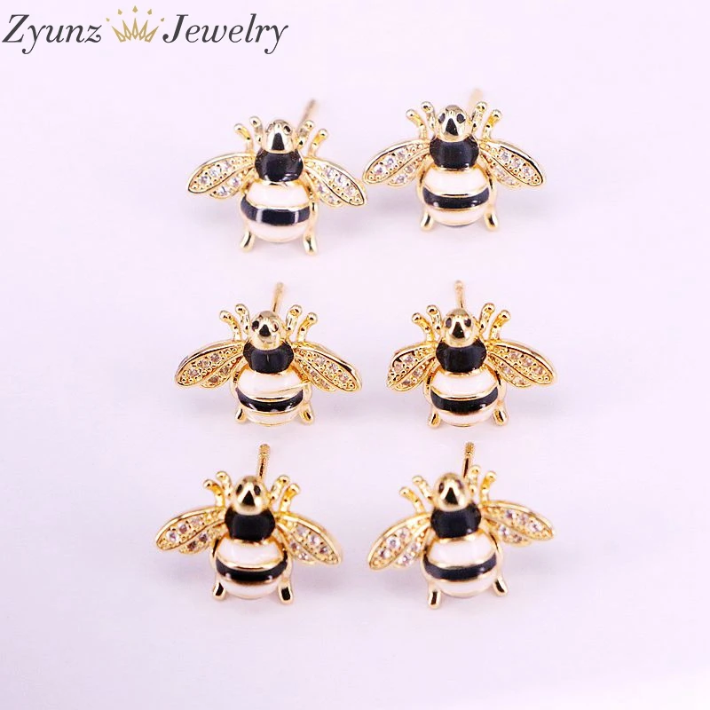 6 пар, Кристальные белые и черные эмалированные милые насекомое пчелы золотого цвета серьги-гвоздики для женщин подарок новые модные ювелирные изделия