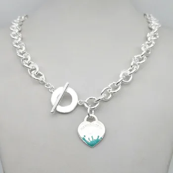 

Sterling silver 925 classic fashion exclusive blue enamel water flower heart pendant ladies necklace jewelry