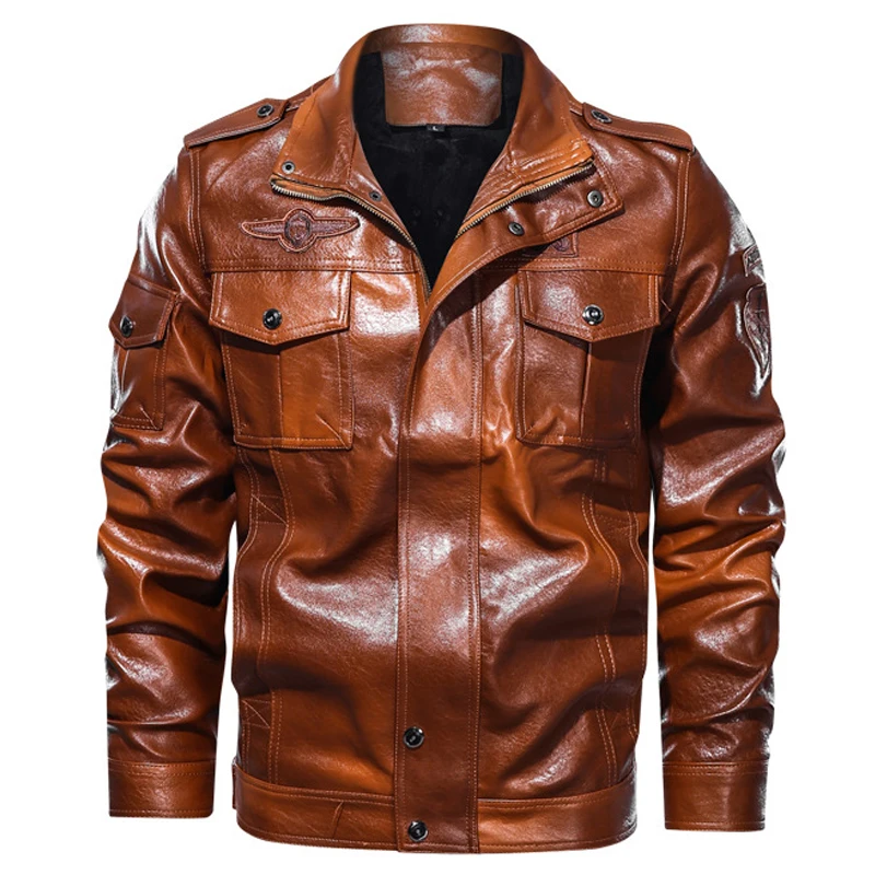 

Autumn Brand New Mens Jacket Leather PU Jacket Biker Jackets Motorcycle Mens Coats Turn Down Collar Pocket Mens Clothing 5XL