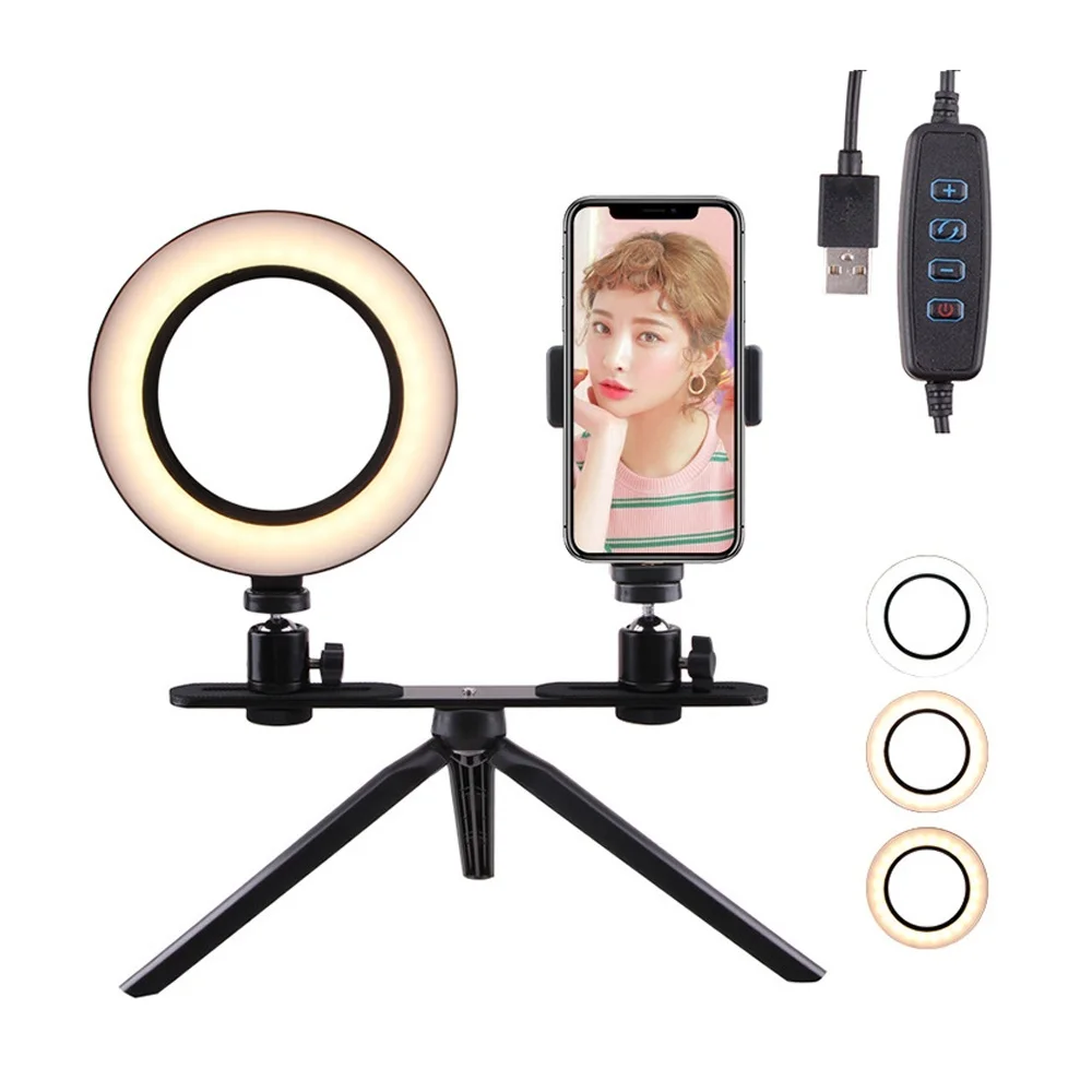 

6.3''/16cm 3 Color Camera Photo Studio Phone Video LED Beauty Ring Light Photography Dimmable Ring Lamp+Tripod for Selfie