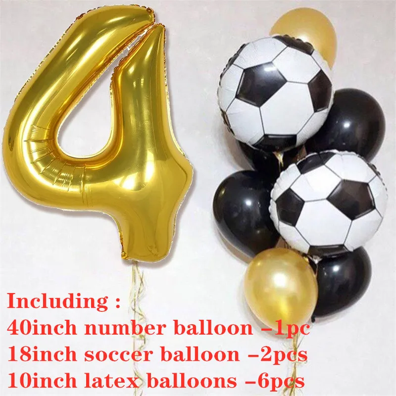9 шт., вечерние круглые воздушные шары для футбола, черного и золотого цвета, размер 40 дюймов, воздушные шары с гелием для спорта, вечерние украшения для мальчиков