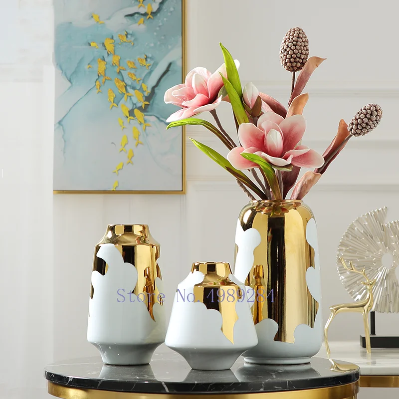 Modern Ceramic Vase Golden Flower Vase Living Room Desktop Flower
