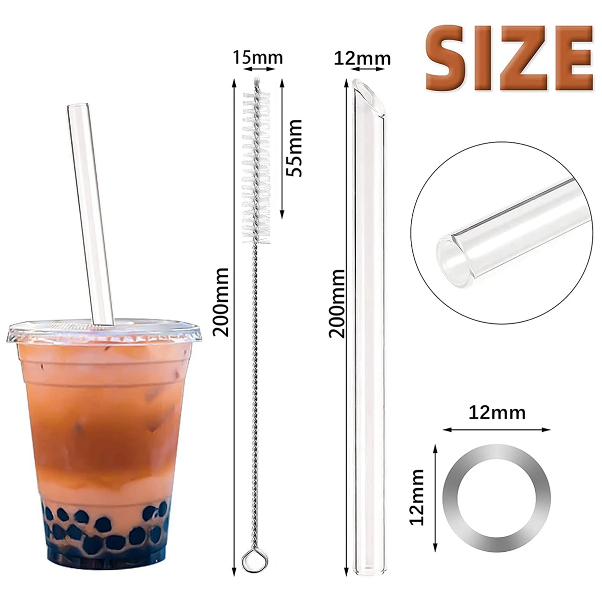 4Pcs glass straw set drinking straws colorful wide angled tips for boba milkshakes