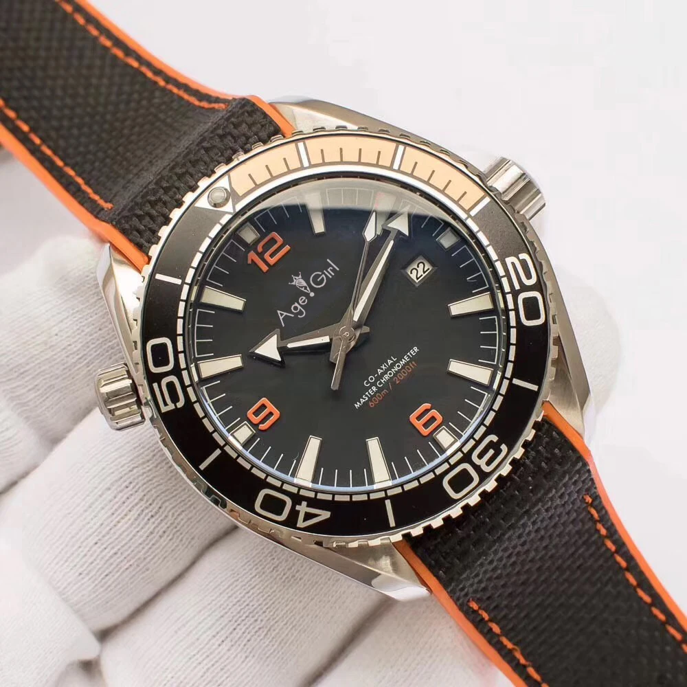 

Luxury Brand New Men Automatic Mechanical Orange Black Canvas Leather Professional Stainless Steel James Bond 007 Sapphire Watch