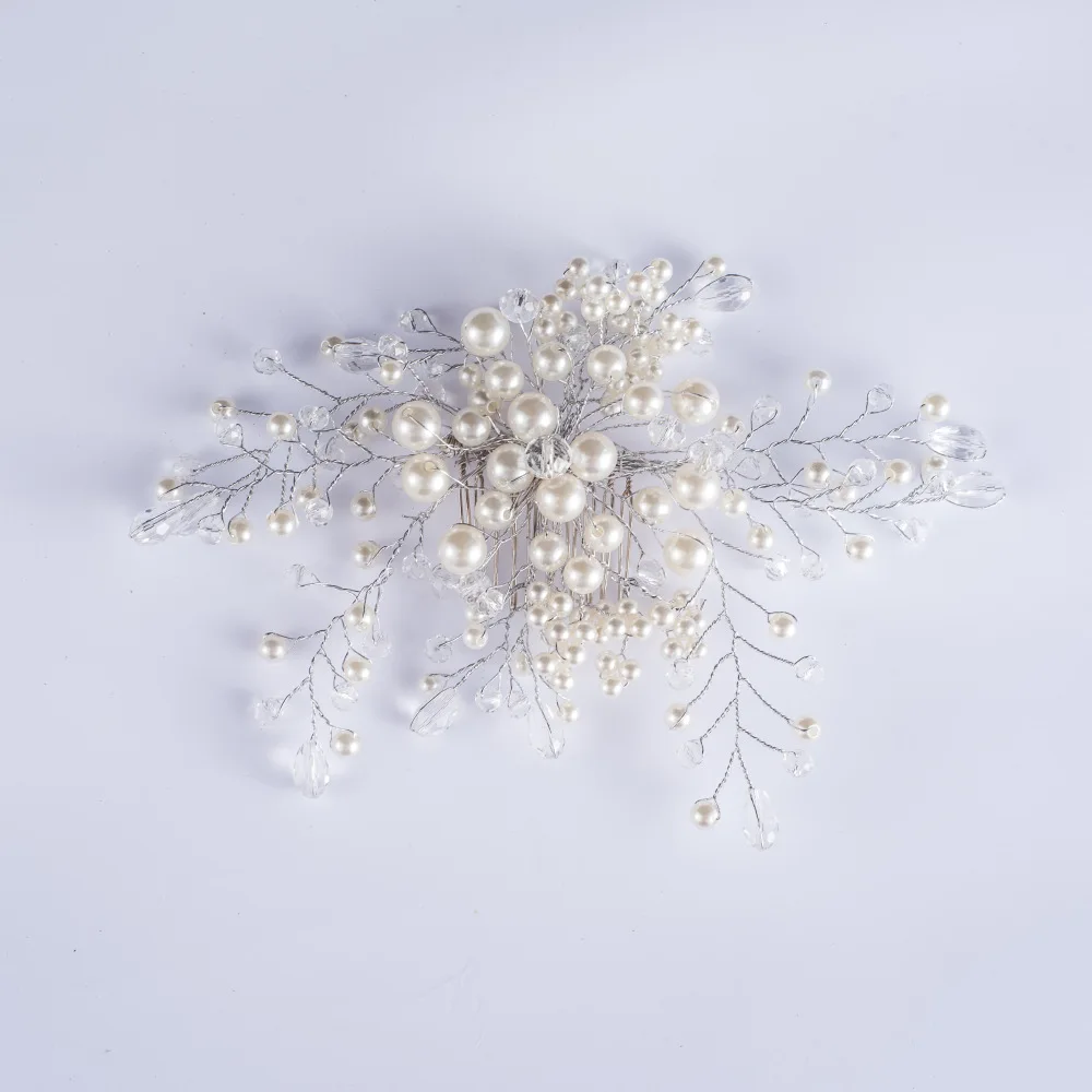 Korean Style Bride Handmade Comb Pearl Flower Crystal Beaded Bracelet Hair Comb Hair Accessories Headdress Accessories Support C