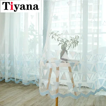 

Gradient Triangle Modern Curtains Tulle For Living Room Bedroom Geometric Kitchen Sheer Kids Children Window Drapes M136Z