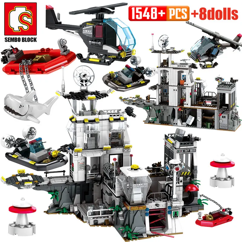 

SEMBO Military Helicopter Ship Building Blocks for Legoing City Police Sation Robbed Prison Car Swat Figures Bricks Toy for Boys