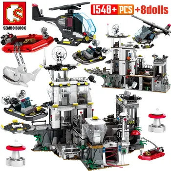 

SEMBO Military Helicopter Ship Building Blocks City Police Sation Robbed Prison Car Swat Figures Bricks Toy for Boys