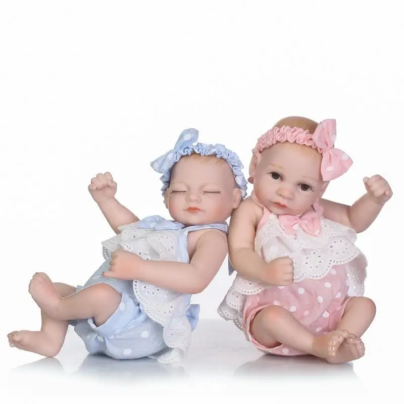 

Mini Reborn Babies Girl boy 26cm Full Silicone Vinyl Cute twins bebe Dolls Lifelike Bebes Reborns For Toddler Bathing doll Gift