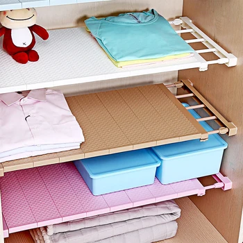 

1PC Adjustable Closet Organizer Storage Shelf Wall Mounted Wardrobe Decorative Shelves Cabinet Holders Kitchen Rack Space Saving