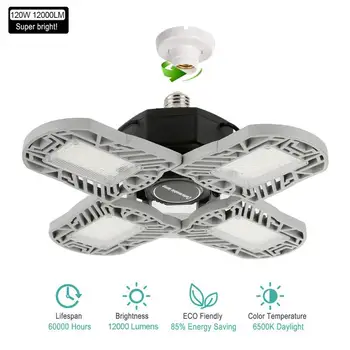

LED Garage Light 360 Degrees Deformable Ceiling Light For Home Warehouse Workshop Folding Four-Leaf Deformation Lamp AC85-265V