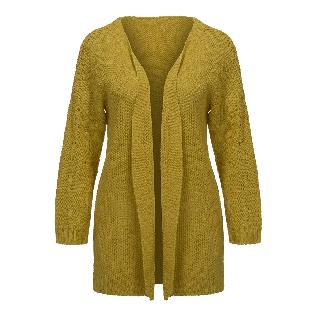 Yellow Feitong/ Femme mujer осенне-зимний свитер Для женщин Повседневное однотонные Цвет с длинными рукавами вязаный свитер, свободного кроя кардиган вязаный#903 - Цвет: Yellow