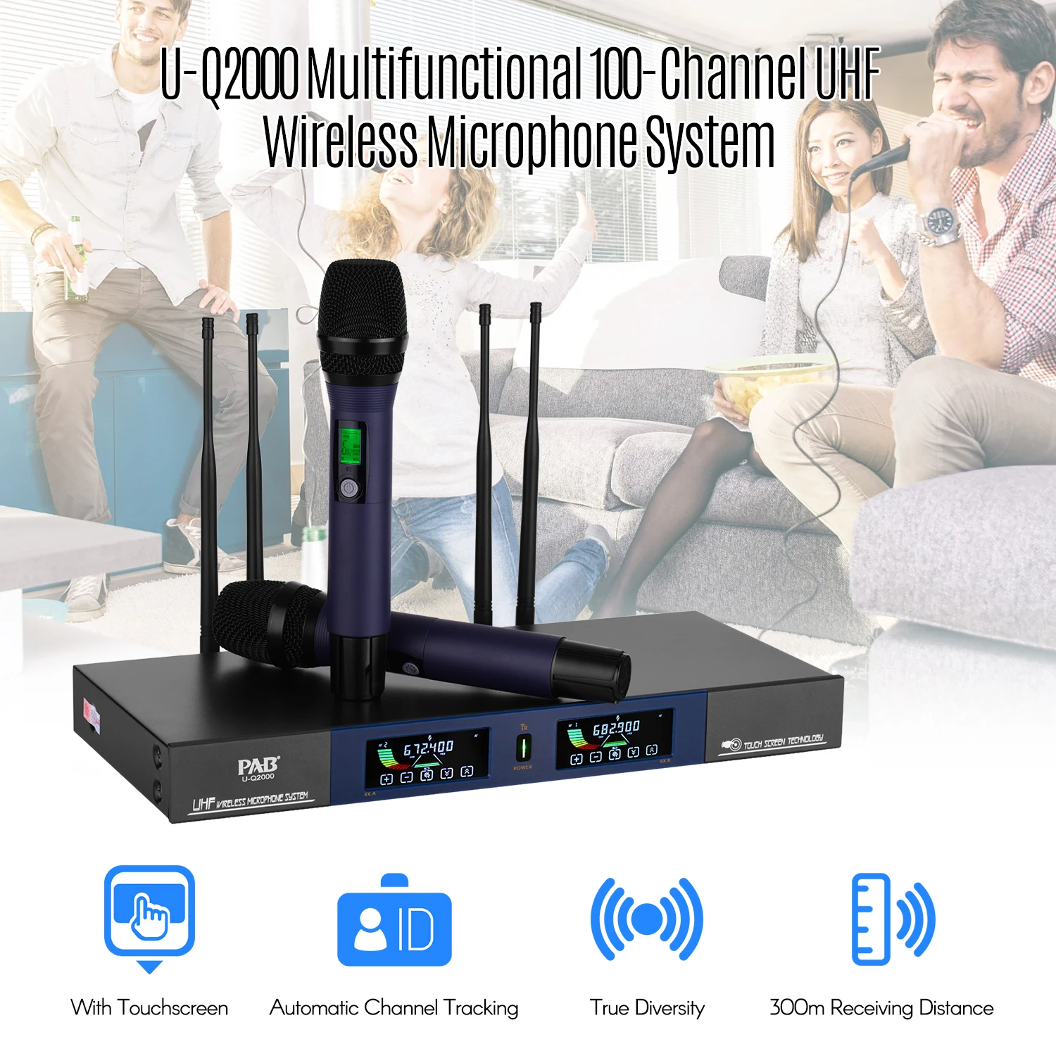 PAB U Q2000 многофункциональная al 100 Channel UHF Беспроводная микрофонная система истинное