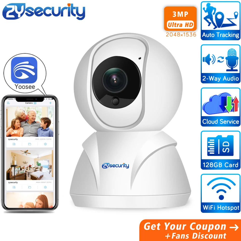 

FHD 1536p 1080p Home Security IP Camera Wireless Baby Monitor Auto Tracking 3MP IR Video Surveillance CCTV WiFi Camera Yoosee