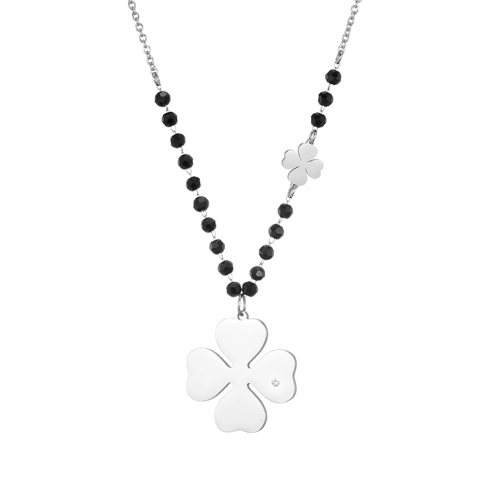 2021 Clover Pendant Necklace for Women Black Crystal Chain Stainless Steel Necklace Heart Choker Jewelry Gifts for New Year 2022
