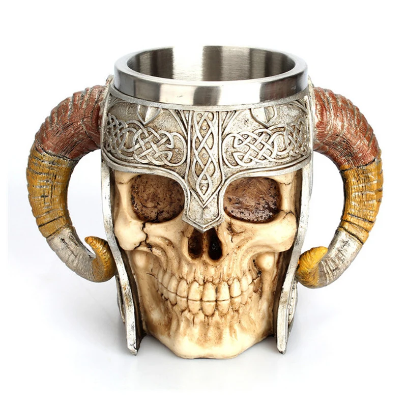 

Halloween bar Liquor Stainless Steel Cup Viking Ram Horned Pit Lord Warrior Beer SteinTankard originality skeleton Mug Tumblers