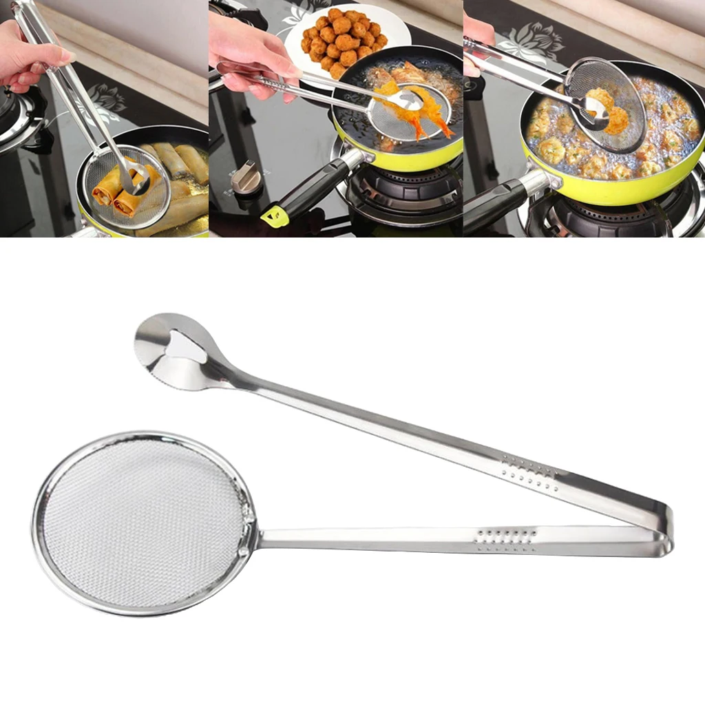 Premium Mesh Strainer Skimmer Sieve Kitchen Utensil Oil Filter Cookware, Stainless Steel, Long Handle