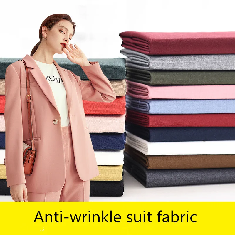

Black Fabric Anti-wrinkle Solid Color Suit Uniform Fabric Fashion Pants Dress Sewing White Blue Pink Brocade Blending Polyester