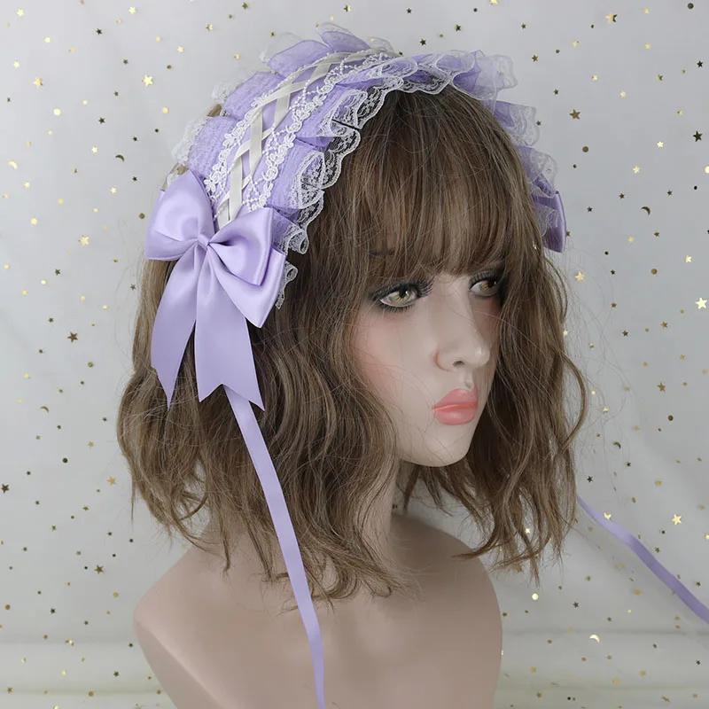 Винтажная японская Милая Кружевная повязка с бантом в стиле Лолиты, повязка для волос горничной, аксессуары для волос на каждый день, повязки на голову - Цвет: purple