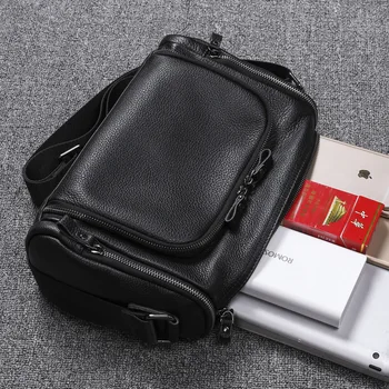 

New Fashion Genuine Leather Men Messenger Crossbody Bags Cool Shoulder Bags Travel Men's School Bag for Teenager Man Handbag
