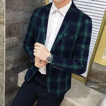 

2019 grid Blazer Men Slim Fit Blazer Masculino Business Casual Jackets Mens Stylish Blazer Spring Autumn Dot Striped suit S-3XL