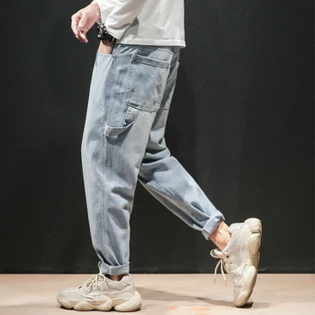 

Jeans Men Plus Fertilizer Pants Fashion Brand Fat Loose Straight Tooling Youth Retro Hip Hop Denim Cropped Jeans Trousers