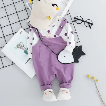 

2020 children's suspender trousers set cotton cute infant baby two-piece set sweet children's clothing