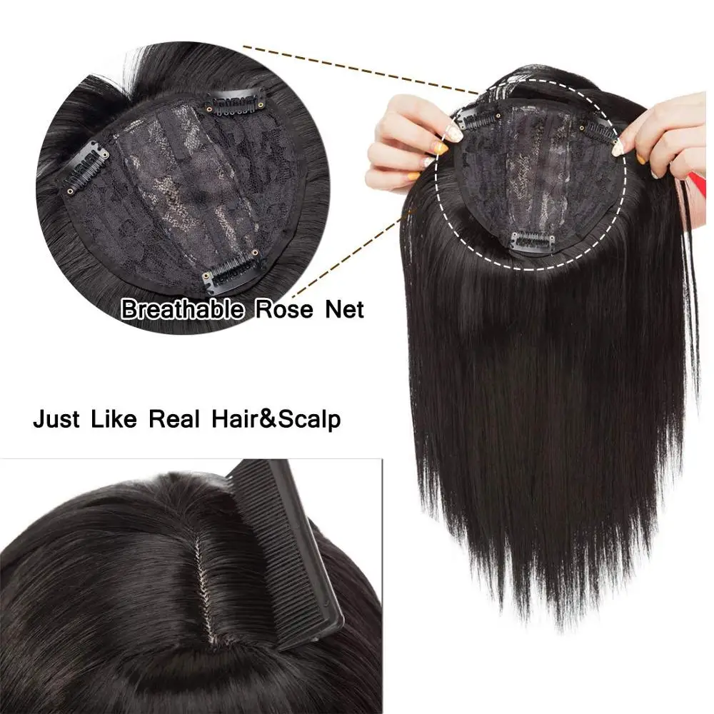 Tanie Kobiety Topper klips do włosów w przedłużaczu długie proste włosy syntetyczne Air Bang szary czarny blond szpilka grzywka wysokiej temperatury włókna