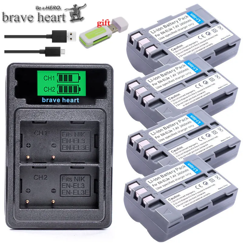 EN EL3e ENEL3e 2400mAh батарея Батареи AKKU + ЖК USB зарядное устройство для Nikon D30 D50 D70 D70S D90 D80 D100