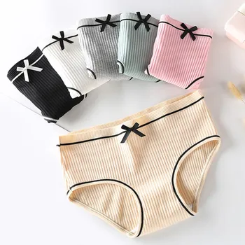 

New Cotton Ladies Underwear Students Threaded Waist Briefs Japanese Simple Soft Sexo Solid high quality culotte femme sexy F1