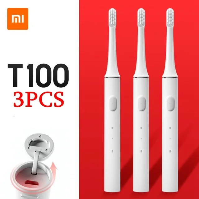 Оригинальная Xiaomi mi T100 mi умная электрическая зубная щетка белая 46 г 2 скорости Xiao mi Sonic зубная щетка отбеливание Уход за полостью рта Насадки - Цвет: T100 3PCS