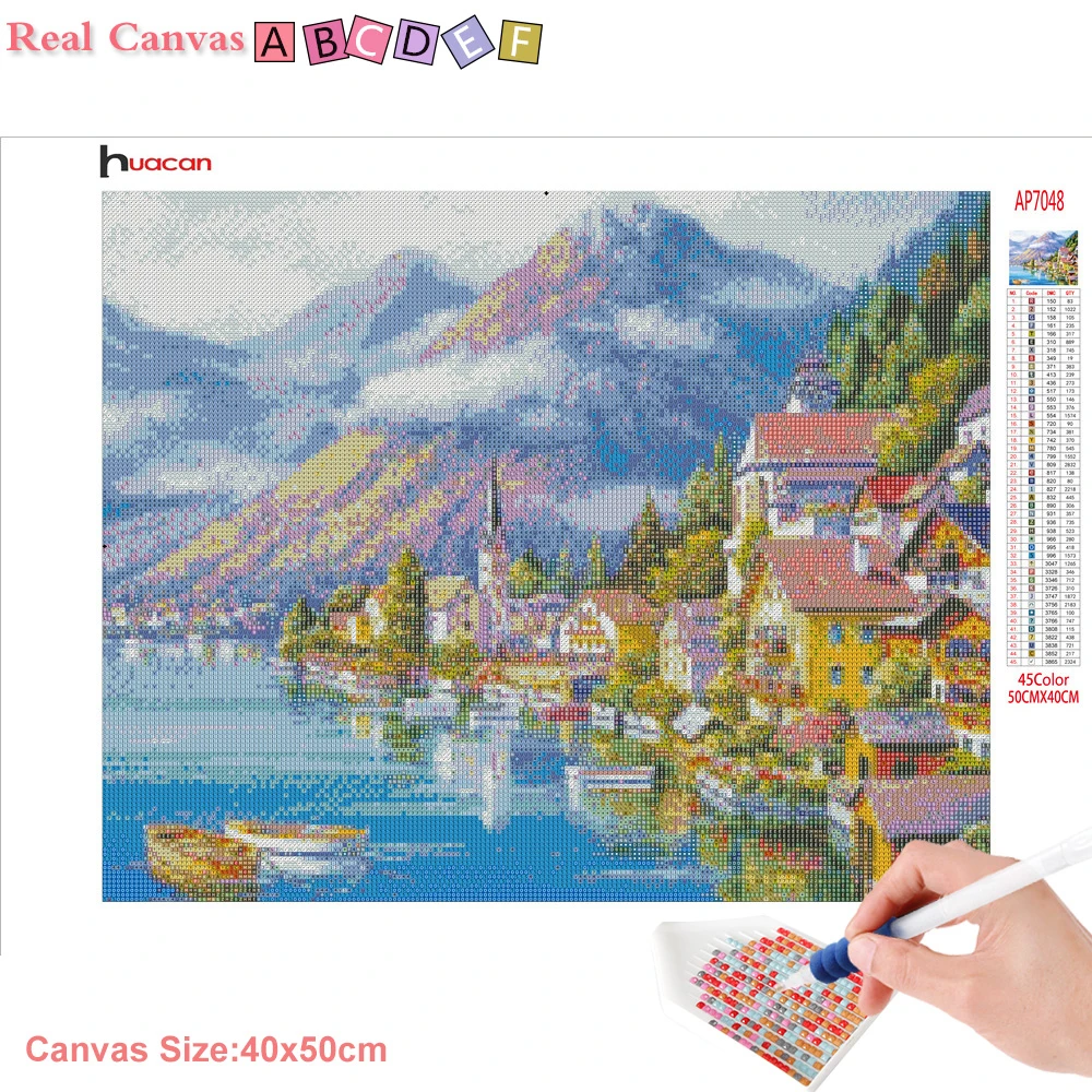 Huacan Diamond Painting Scenic 5D Diamonds Mosaic Seaside Town Picture Rhinestones Full Square Drill Home Decoration diamond painting diamond art painting kit diamond painting set