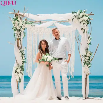 

QIFU Boho Wedding Decor Wedding Photo Backdrop Cotton Handmade Wall Hanging DIY Room Wedding Decoration Rustic Party Supplies