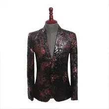 Мужской блейзер с острым отворотом, дизайн размера плюс 4XL, цветочный принт, бархатный пиджак, Осень-зима, одежда для жениха, сценические Пиджаки для певицы