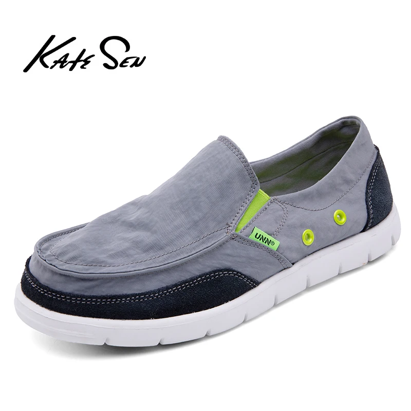 

KATESEN 2020 summer canvas men's shoes breathable casual driving shoes slip easy to wear men's flat shoes soft big size loafers