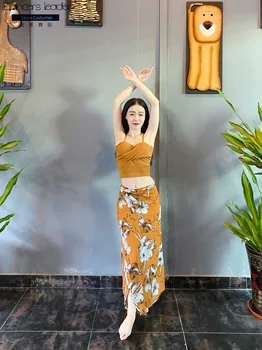 

2020 new summer dance printing long skirt hip scarf set sexy split group service practice clothes hip scarf set