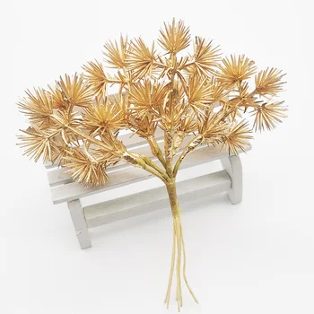 

6PCS Pine Tree Branch Artificial Plants Fake Flower Christma Winter Decor For Home Garden PartyDecor Gold Silver Plastic Bouquet