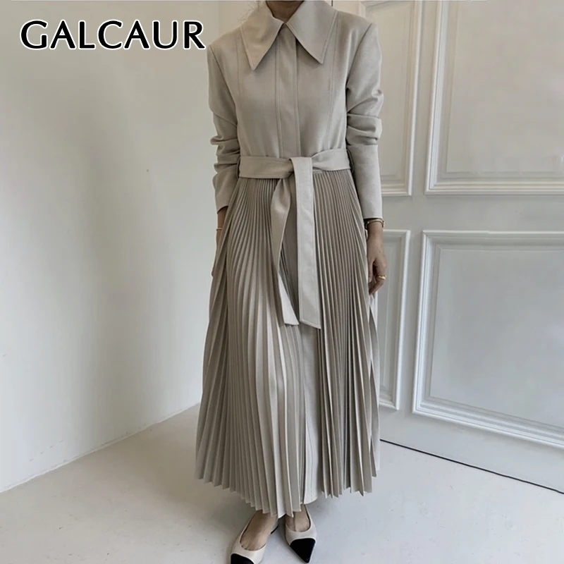 Женское платье с поясом GALCAUR однотонное плиссированное А-силуэта отложным