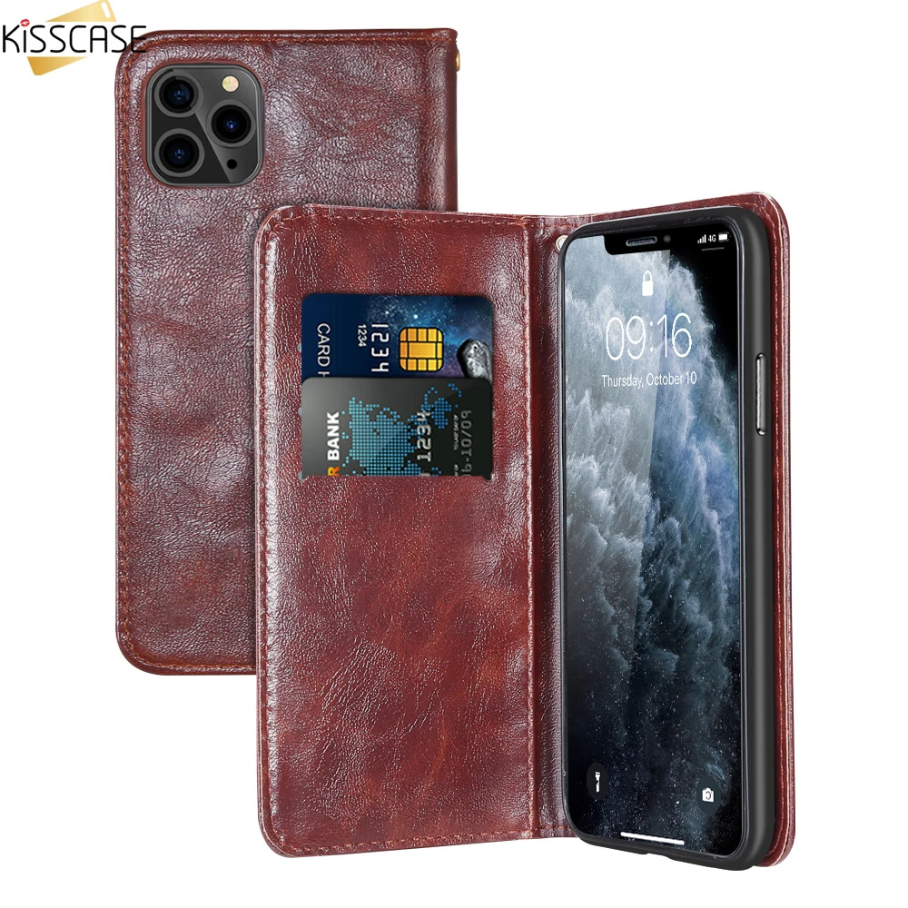 Kisscase флип-Чехлы кожаный чехол для iPhone XS MAX X XR 7 8 с отделениями карт кошелек 6 S Plus 11