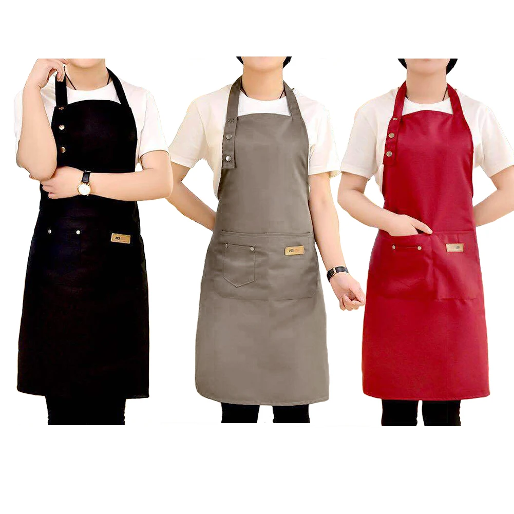 Baking Fashion Waterproof Apron Practical Women With Pockets Kitchen Cooking Solid Restaurant Butcher Canvas Multipurpose