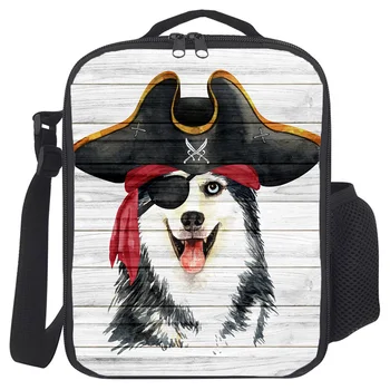 

Pirate Husky On A Wooden Board Cooler Bag Students School Food Bag Boys Girls Lunch Bag Women Men Lunch Box Best Gift