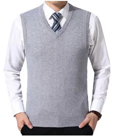 Модные жилеты, мужской свитер, жилет, мужской однотонный шерстяной Повседневный пуловер, вязаный свитер с v-образным вырезом, новинка, J666 - Цвет: Sliver