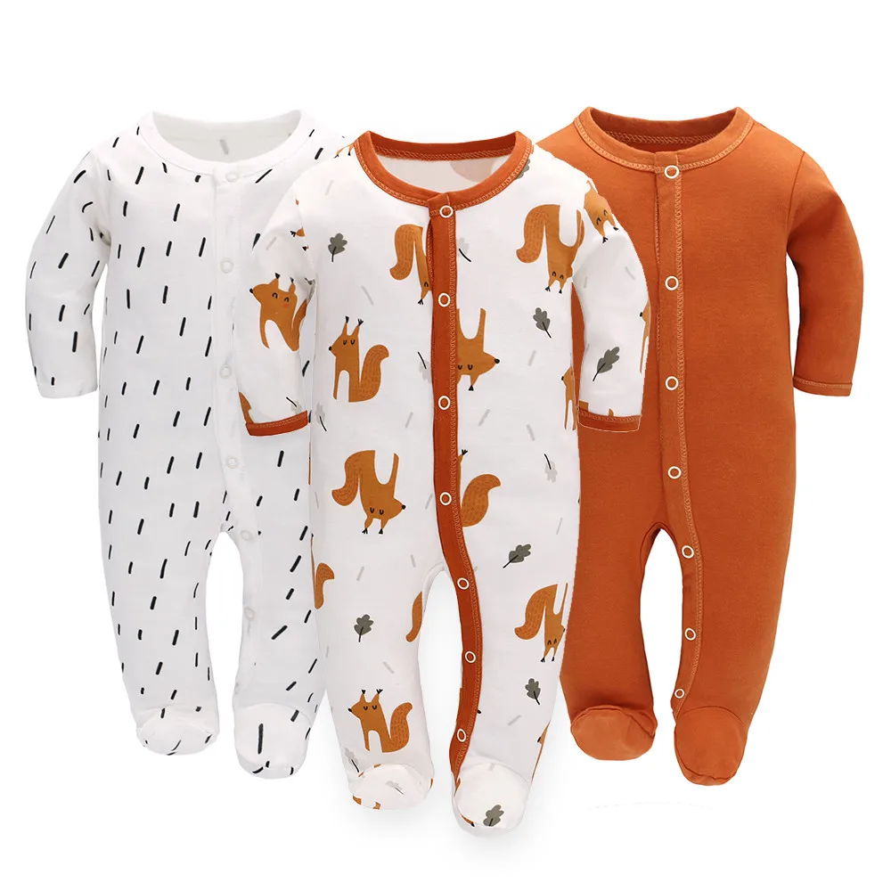 Baby Rompers Cotton Infant Pajamas Full Sleeve Toddler Breathable Jumpsuit for Four Season 3pcs