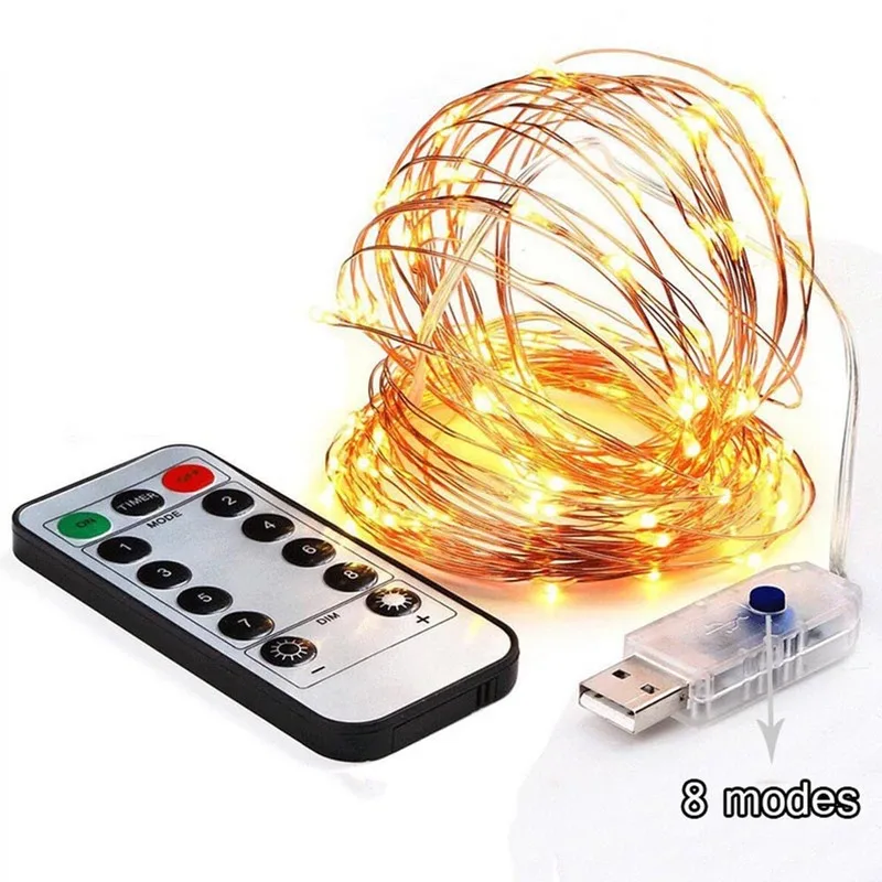 

5M 10M Silver Wire USB LED String Lights Remote Control Waterproof Holiday Lighting for Fairy Christmas Wedding Party Decoration