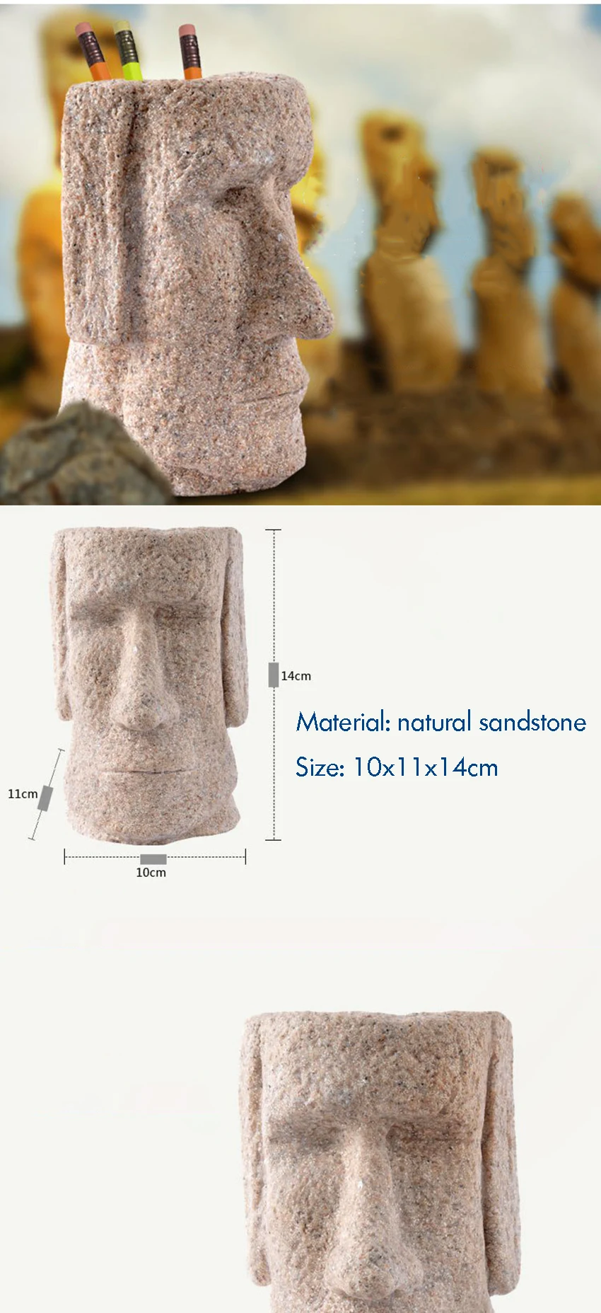 Sandstone Пасхальный остров Moai ручка держатель для карандашей и ручек контейнер держатель для хранения резная скульптура домашний рабочий стол декоративные фигурки