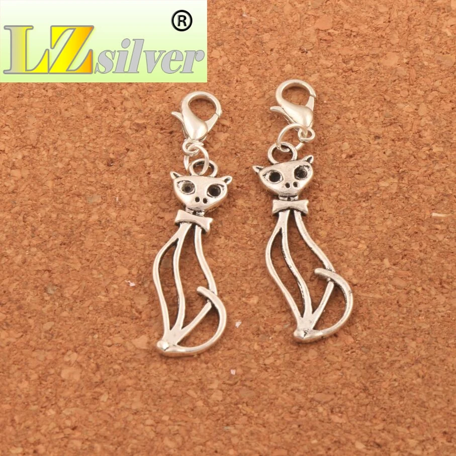 102PCS Zinc Alloy Hollow Slim Cat Clasp European Lobster Trigger Clip On Charm Beads C1162 11x48 mm